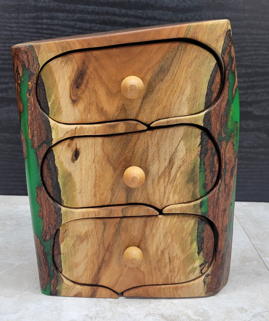 Cherry Wood Green Resin Box