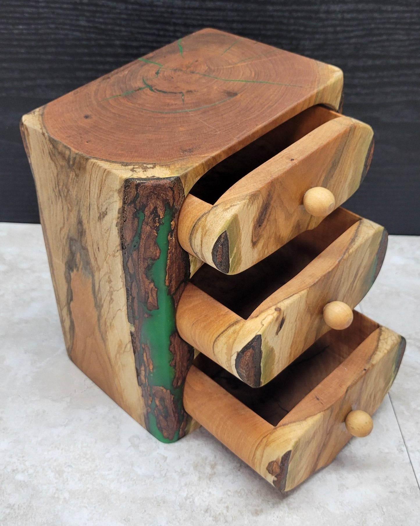 Cherry Wood Green Resin Box