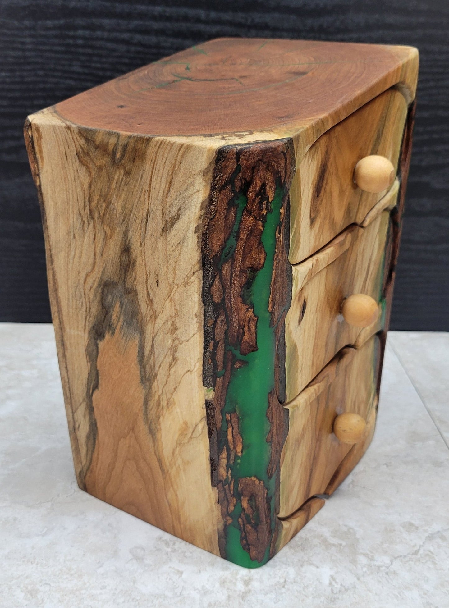 Cherry Wood Green Resin Box