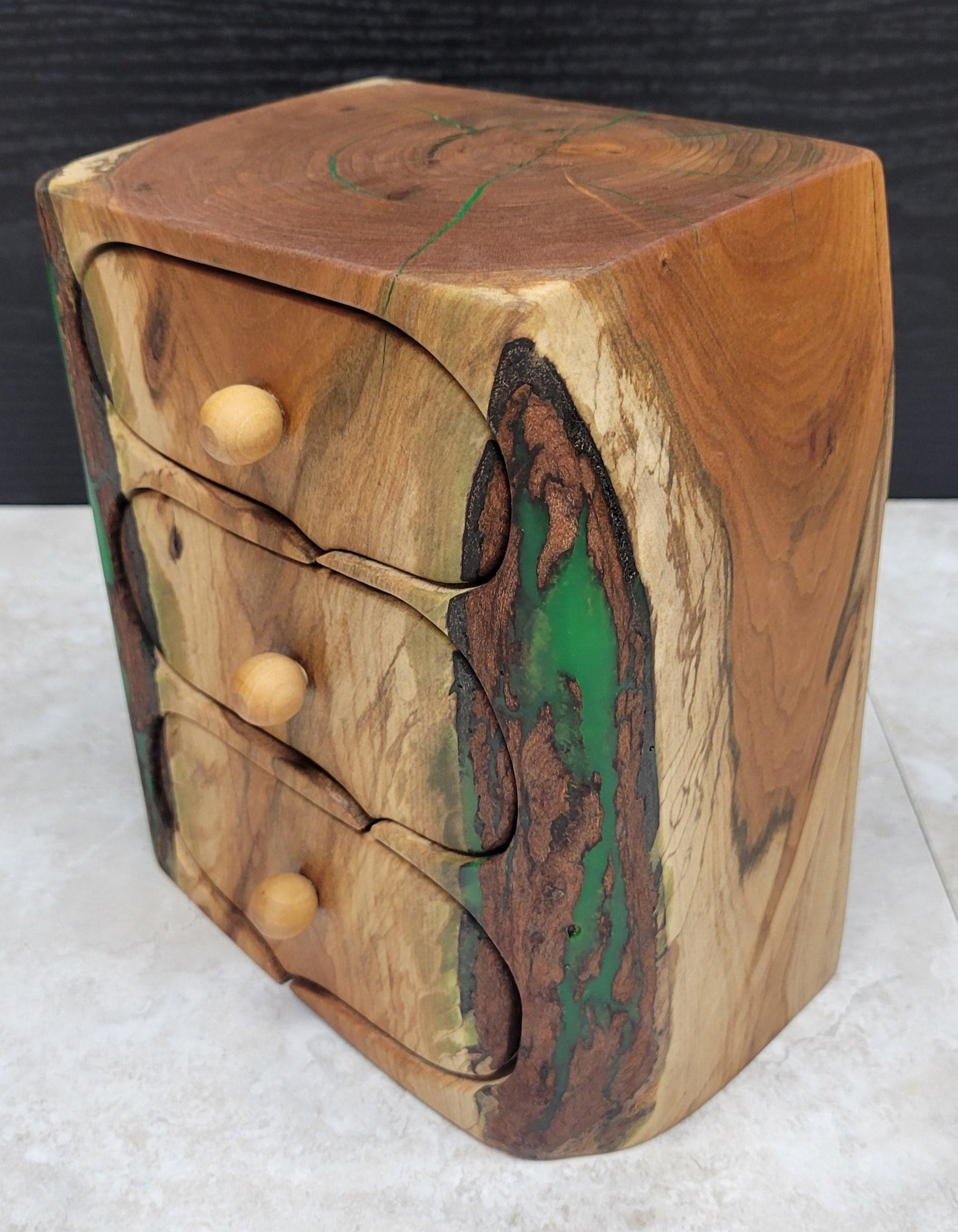 Cherry Wood Green Resin Box